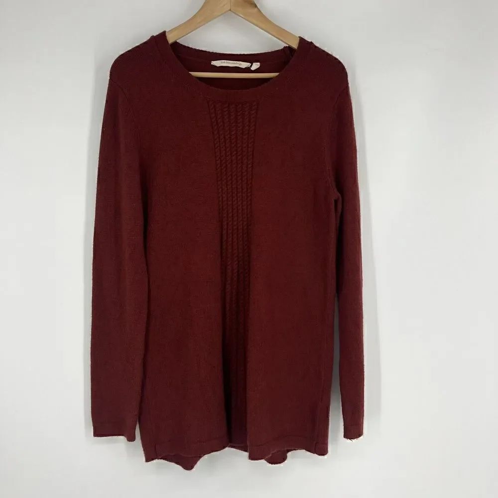 Soft Surroundings Sweater Size Medium Priscilla Burgundy Boho Cable Knit Tunic